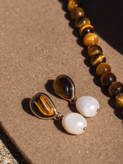 Fashion PURELEI Tiger's Eye Pearl Ohrringe
